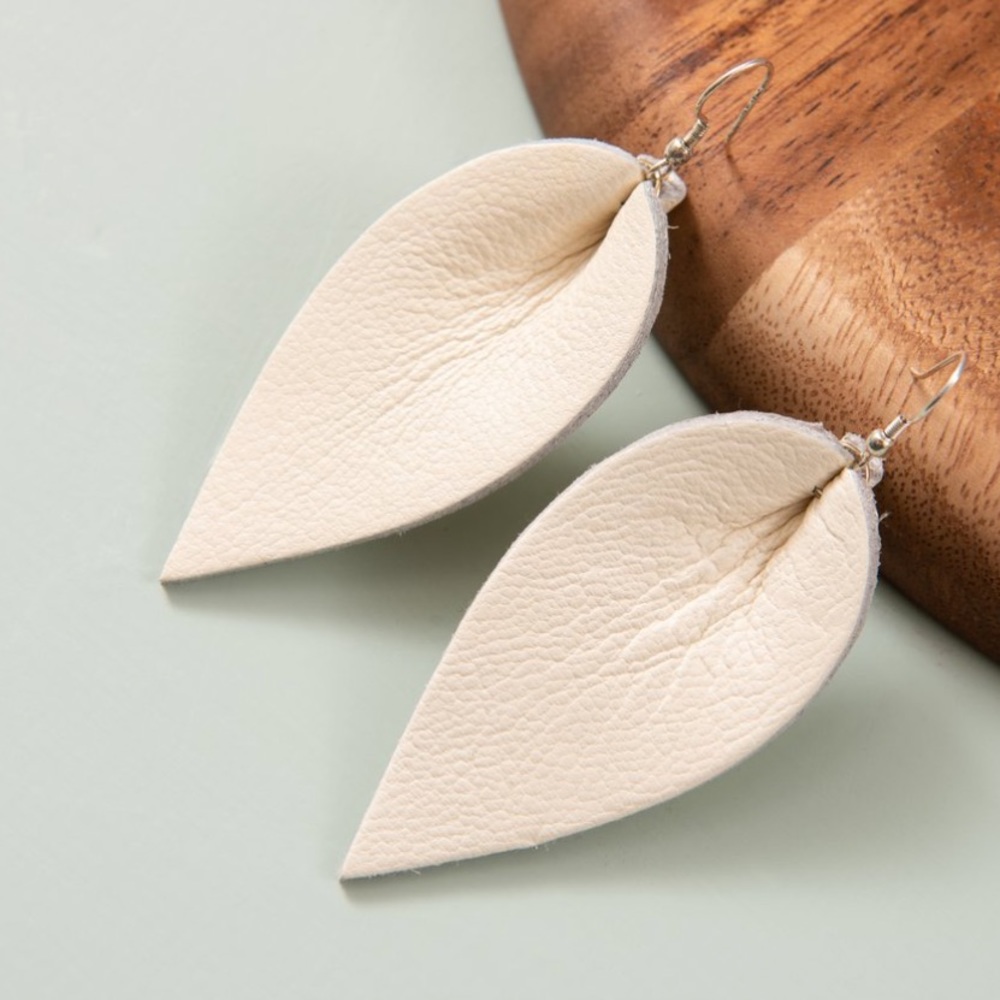 White Zia Leather Earrings